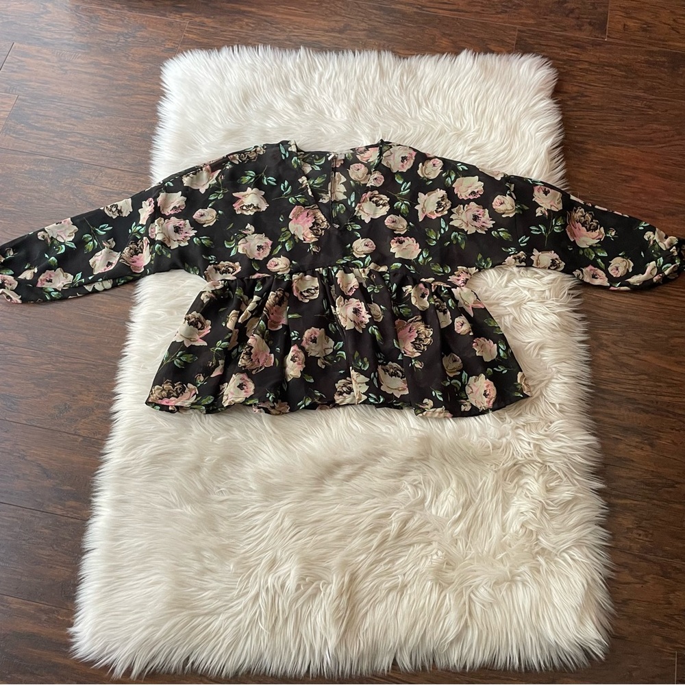 ASOS Sheer Black Floral V-Neck Babydoll Top